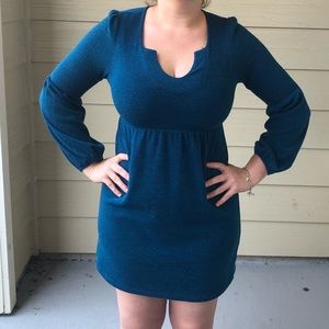 Blue dress with unique neck cut and sleeves